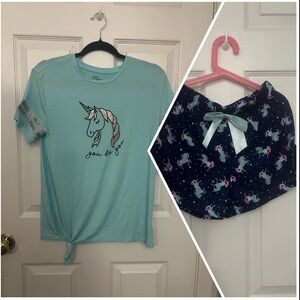 Unicorn Dreams Kids Pajama Set - Blue and Navy Front Tie T-shirt XL (14-16) NWT